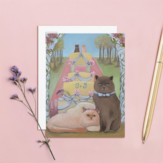 Trouwkatten personaliseren Initialen Briefkaart