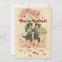 Trouwkatten  Soft Gold Invitation Kaart