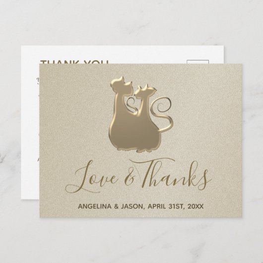 Trouwkattenkoppel Golden Elegant Dank u Briefkaart (Voorkant / Achterkant)