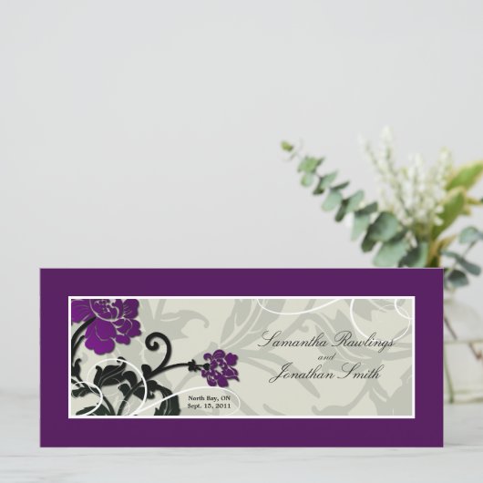 Trouwkerkprogramma - Paarse Bloemenwerveling Programmakaart (Staand voorkant)