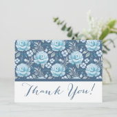 Trouwklassieker Navy Blue Floral Dank u kaart (Staand voorkant)