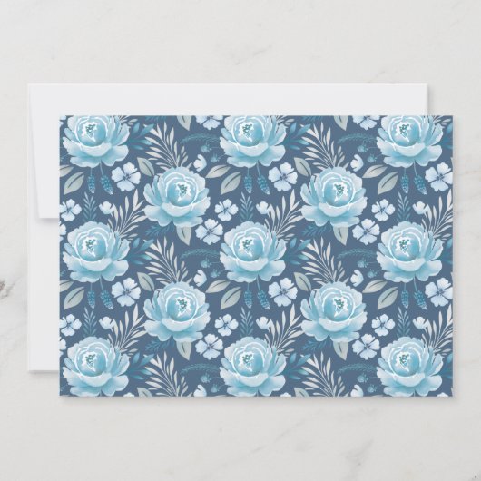 Trouwklassieker Navy Blue Floral Dank u kaart (Achterkant)