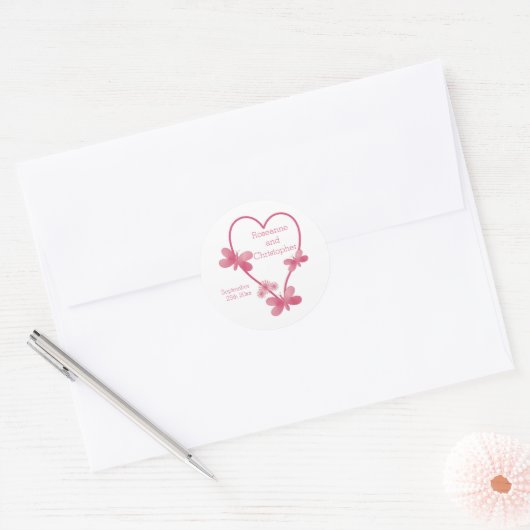 Trouwklassieker Ronde Sticker Roze Harten (Envelop)