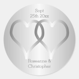 Trouwklassieker Ronde Sticker Zilveren Harten