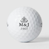 Trouwklokjes met eigen monogram en jubileumdatum golfballen (Voorkant)