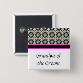 trouwknop, zwarte damasje vierkante button 5,1 cm (Voorkant /achterkant)