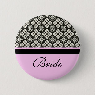 trouwknopen, damast en roze streep kleur ronde button 5,7 cm