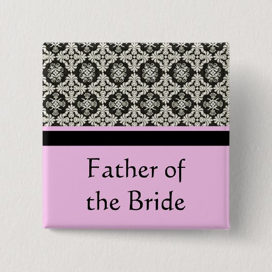 trouwknoppen, vocht- en roze strookkleur vierkante button 5,1 cm (Voorkant)