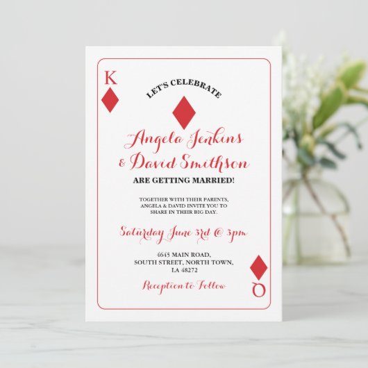 Trouwkoning Queen Diamond Spelen Kaart Ace Uitnodi (Staand voorkant)