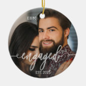 Trouwkoppel Foto Overlay Witte Tekst Keramisch Ornament (Voorkant)