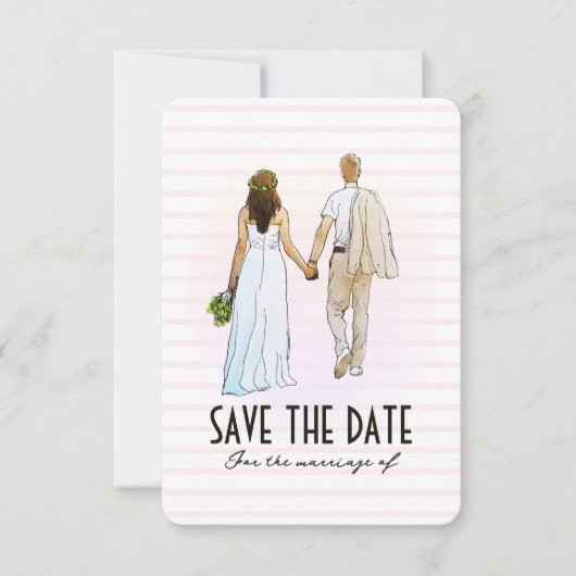 Trouwkoppel Illustratie Save The Date Kaart (Voorkant)