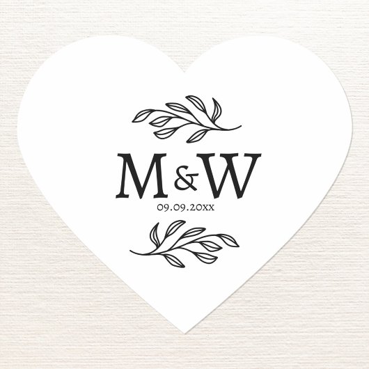 Trouwkoppel Monogram Datum Botanisch Hart Sticker