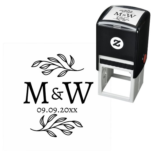 Trouwkoppel Monogram Datum Elegant Botanisch Zelfinktende Stempel