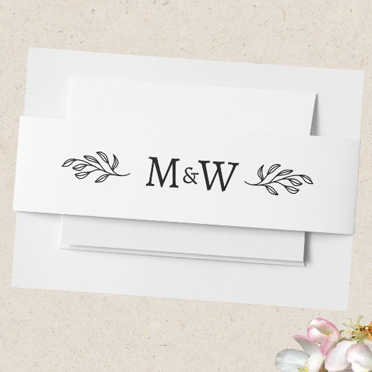 Trouwkoppel Monogram Elegante Botanische Elementen Uitnodigingen Wikkel