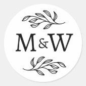 Trouwkoppel Monogram Elegante Botanische Ronde Sticker (Voorkant)