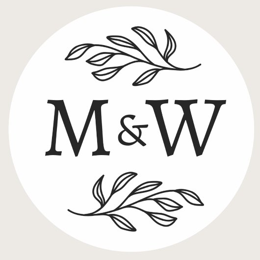 Trouwkoppel Monogram Elegante Botanische Ronde Sticker