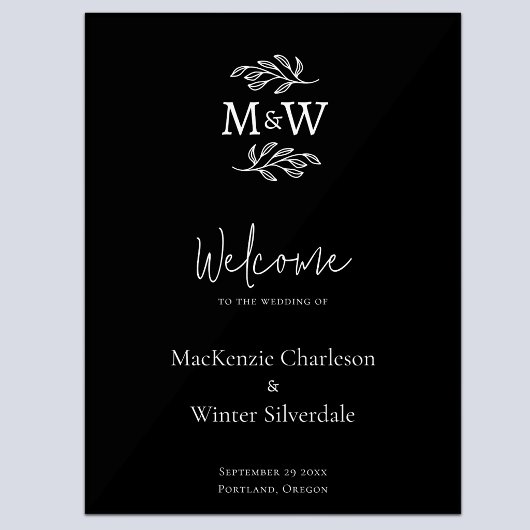Trouwkoppel Monogram Initiaal Botanische Welkom Acryl Bord
