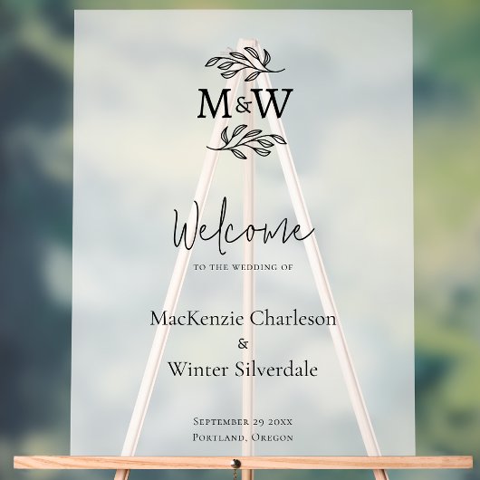Trouwkoppel Monogram Initiaal Botanische Welkom Acryl Bord
