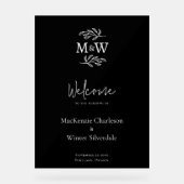 Trouwkoppel Monogram Initiaal Botanische Welkom Acryl Bord (Voorkant)