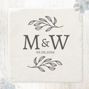 Trouwkoppel Monogram Initiaal Datum Botanisch Stenen Onderzetter