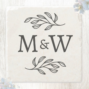 Trouwkoppel Monogram Initiaal Elegante Botanische Stenen Onderzetter