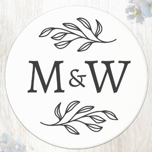 Trouwkoppel Monogram Initiaal Elegante Botanische Zandsteen Onderzetter