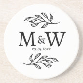 Trouwkoppel Monogram Initialen Datum Botanisch Zandsteen Onderzetter (Voorkant)