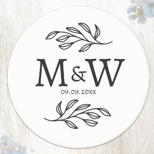 Trouwkoppel Monogram Initialen Datum Botanisch Zandsteen Onderzetter