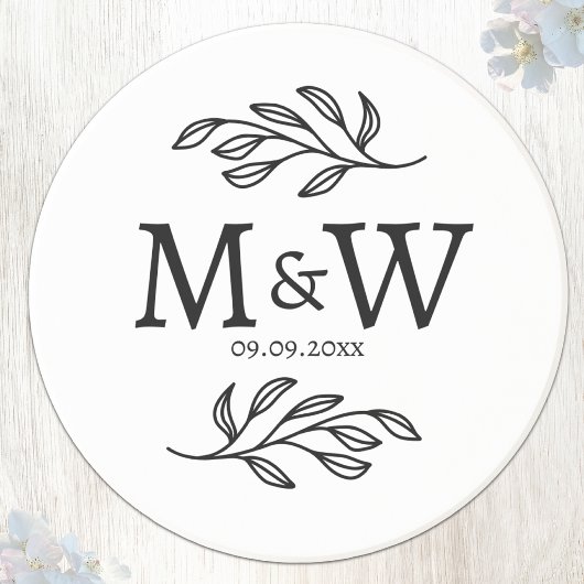 Trouwkoppel Monogram Initialen Datum Botanisch Zandsteen Onderzetter