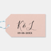 Trouwkoppel naam letter datum rood pastel achtergr cadeaulabel (Achterkant Horizontaal)