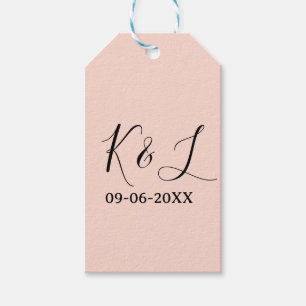Trouwkoppel naam letter datum rood pastel achtergr cadeaulabel