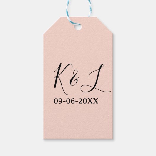 Trouwkoppel naam letter datum rood pastel achtergr cadeaulabel (Voorkant)