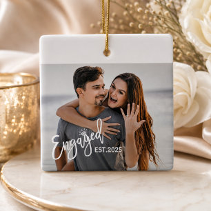 Trouwkoppel Verloving Foto Script Hart Keramisch Ornament