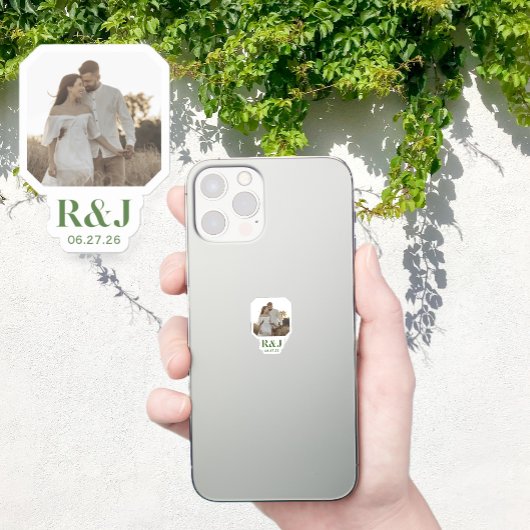 Trouwkoppel Voeg Foto Toe Groen Monogram Sticker