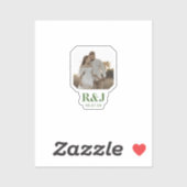 Trouwkoppel Voeg Foto Toe Groen Monogram Sticker (Vel)