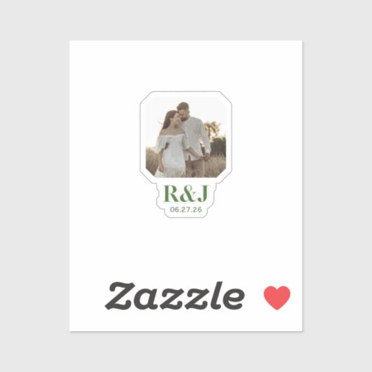 Trouwkoppel Voeg Foto Toe Groen Monogram Sticker (Vel)