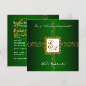Trouwkoppels Douche Uitnodiging Green Gold Leaf (Voorkant / Achterkant)