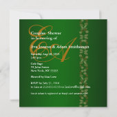 Trouwkoppels Douche Uitnodiging Green Gold Leaf (Achterkant)