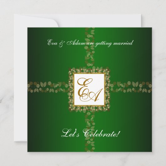 Trouwkoppels Douche Uitnodiging Green Gold Leaf (Voorkant)