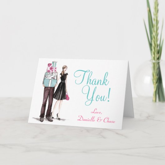 Trouwkoppels zijn & haar douche bedankkaarten bedankkaart (Voorkant)