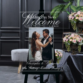 Trouwkrant Elegant Schrift 1 Foto Welkom Acryl Bord