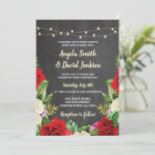 Trouwkrijt Lichten Rode Rozen Elegante Uitnodigen Kaart (Staand voorkant)