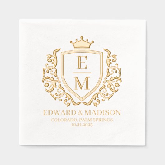 Trouwkroon Initialen  kroon met een kroon Folie Servetten (Voorkant)