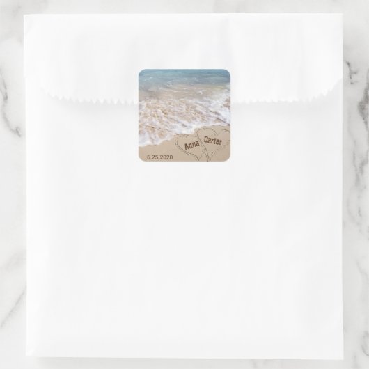 trouwkust met strandharten vierkante sticker (Tas)