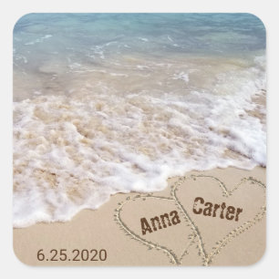 trouwkust met strandharten vierkante sticker