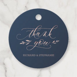 Trouwlabels in marineblauw en roze bedankjes labels