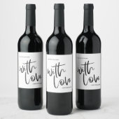 Trouwlabels met 'With Love' in zwart-wit script Wijn Etiket (Flessen)