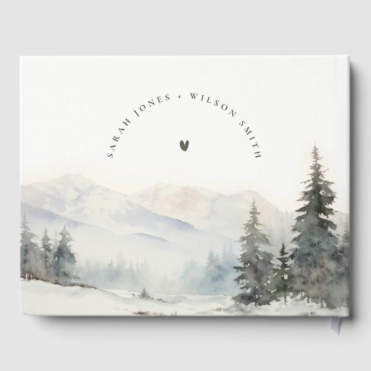 Trouwlandschap besneeuwde bergen bij schemering gastenboek (Achterkant)