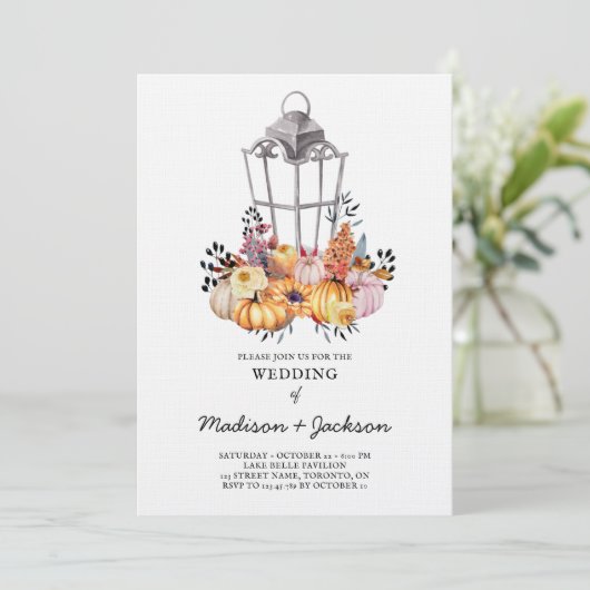 Trouwlantaarn Waterverf Herfst Uitnodiging (Staand voorkant)