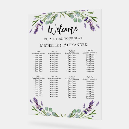 Trouwlavendel eucalyptus groen zitplaatskaart acryl bord (Hoek)